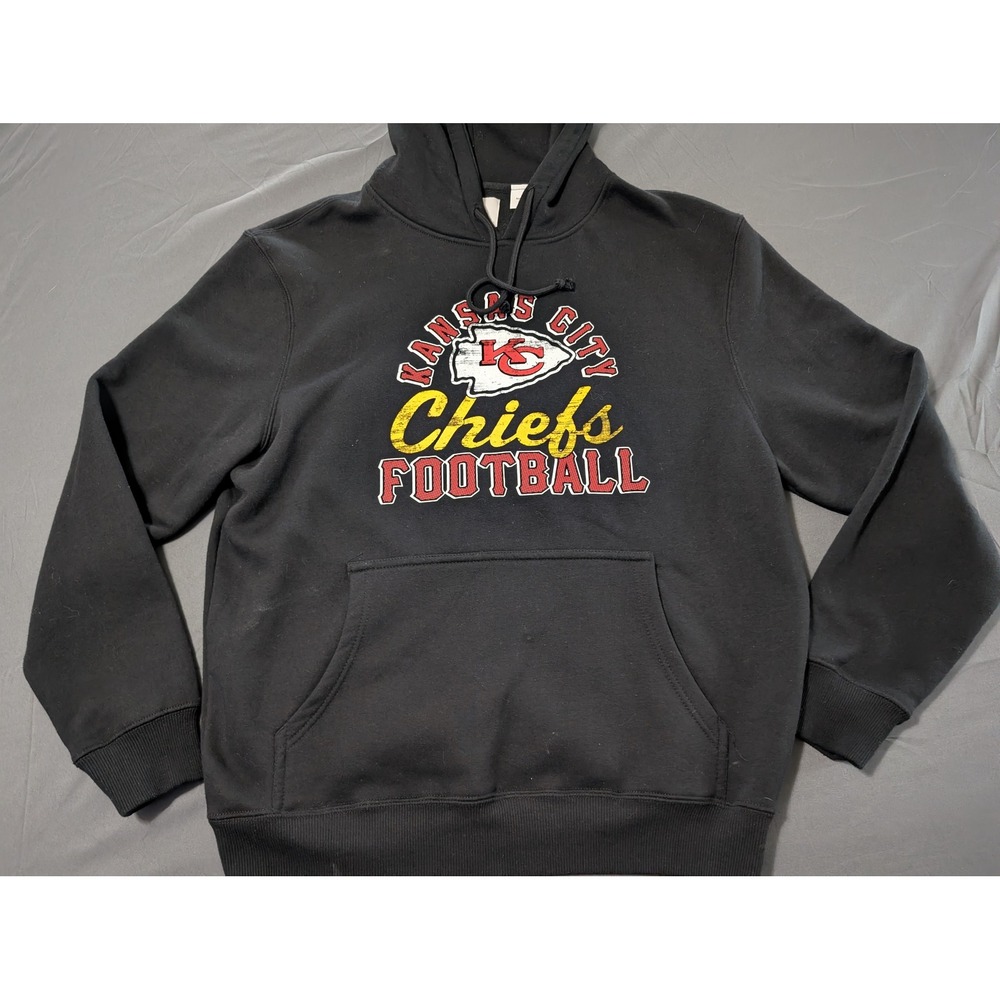 Majestic Kansas City Chiefs Football Hoodie Black Pullover Sweatshirt Mens Med